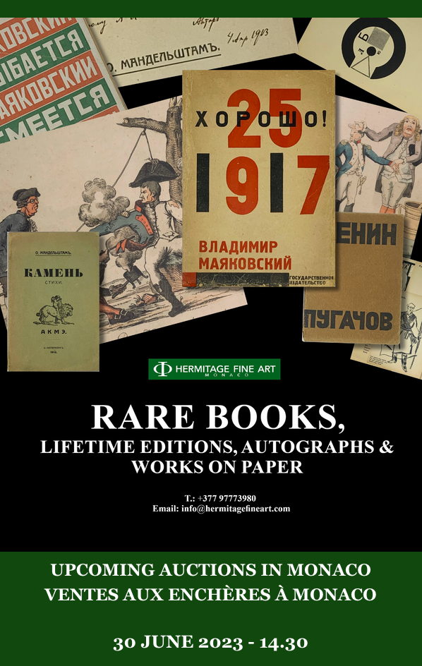 Affiche. Hermitage Fine Art Monaco. Rare books, Lifetime editions, Autographs & Works on paper. 2023-06-30